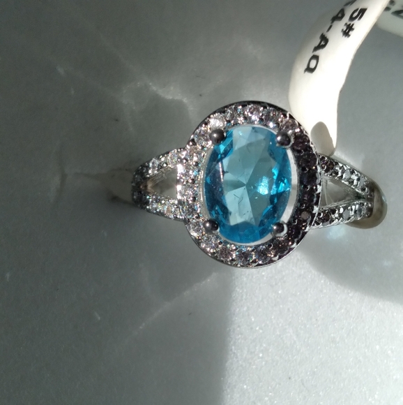 ⚘️ 18K White Gold Plated Size 5 Aquamarine CZ ring 💍 😲 - Picture 3 of 14